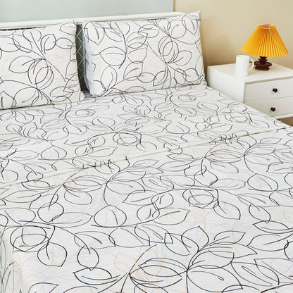 Tache Modern Abstract Leaf Line Art Foliage White Grey Black Gold Fitted Sheet / Flat Sheet (TJ3571) - - Bed Sheet