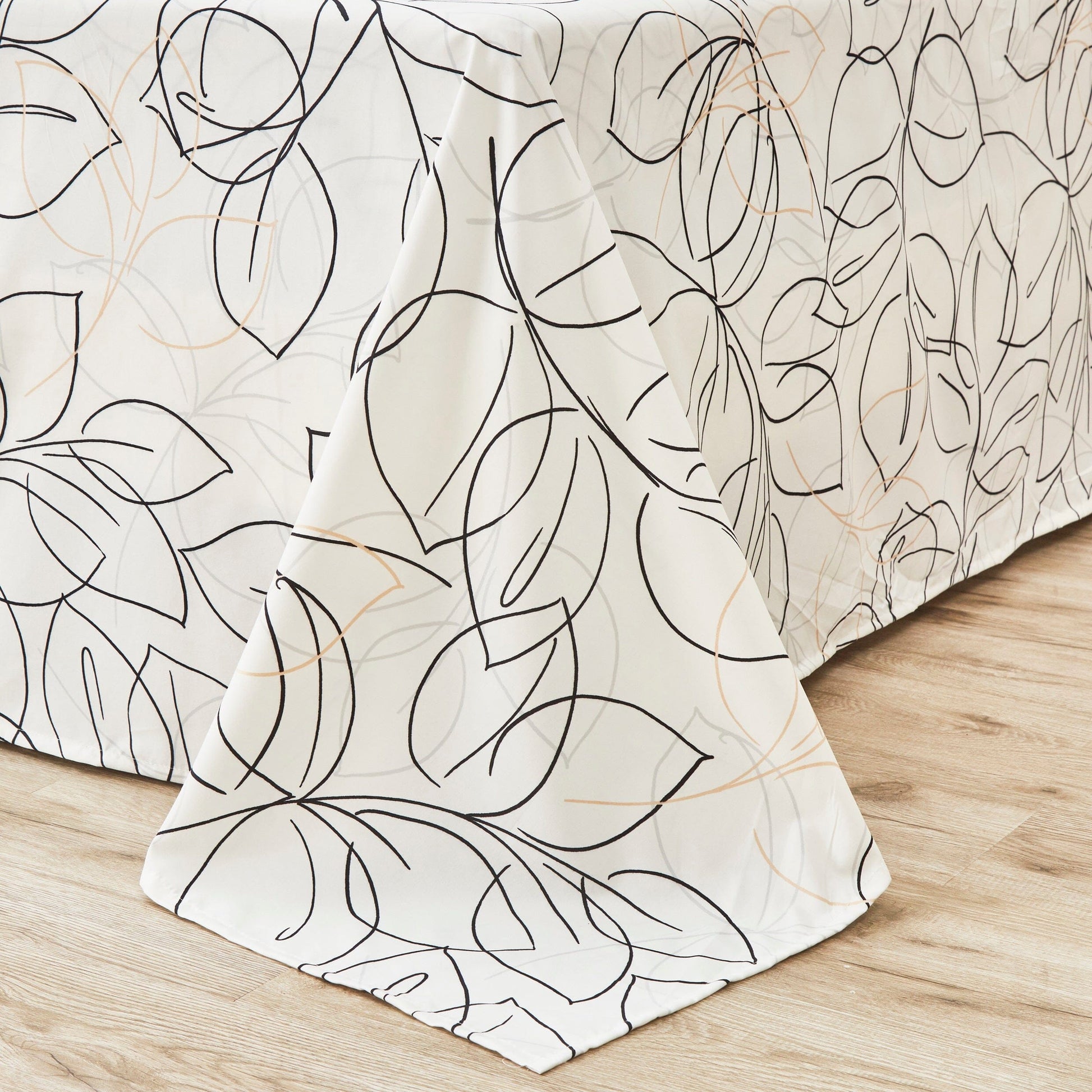 Tache Modern Abstract Leaf Line Art Foliage White Grey Black Gold Fitted Sheet / Flat Sheet (TJ3571) - - Bed Sheet