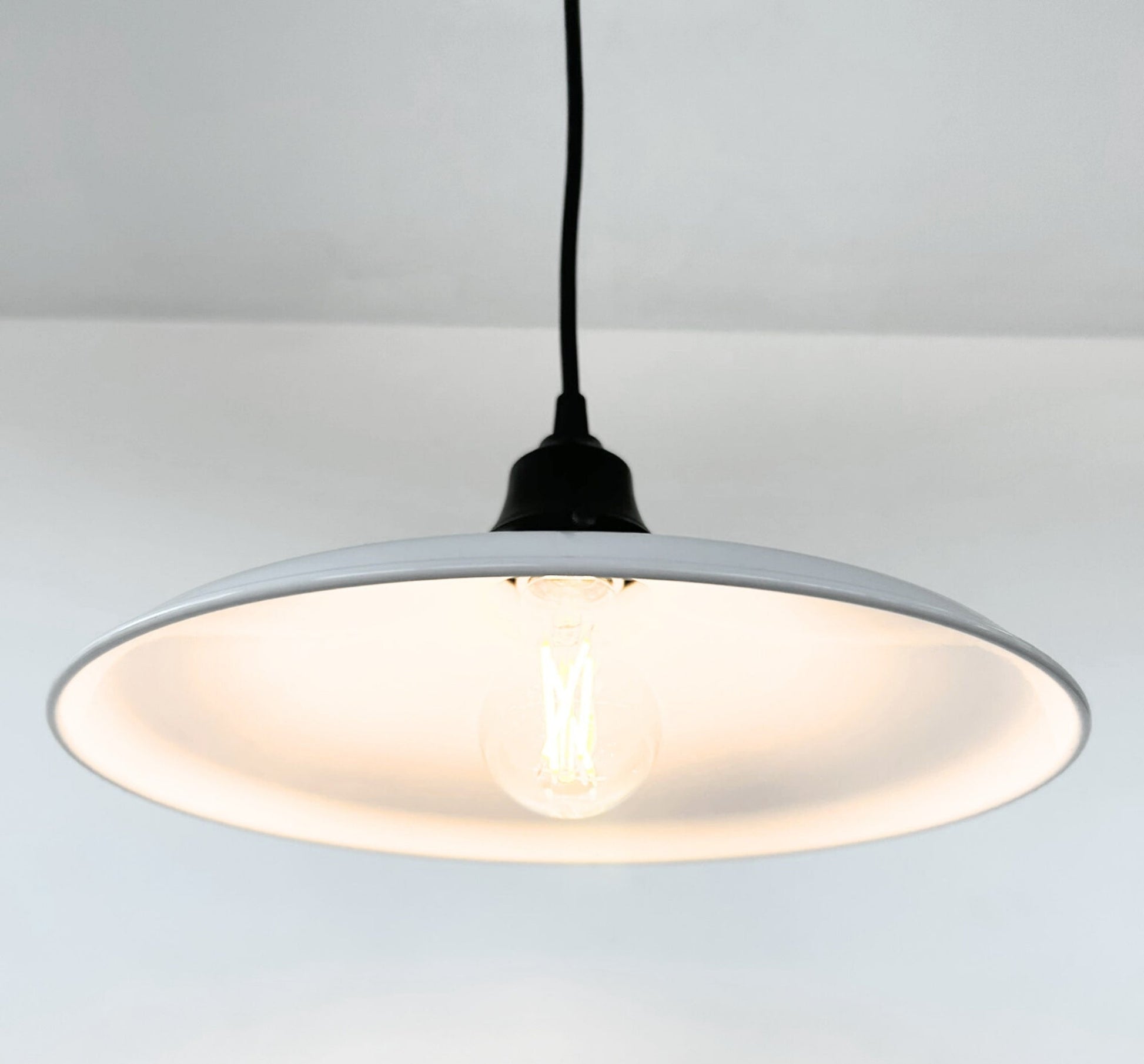White Enamel Barn Pendant Light – Farmhouse Industrial Ceiling Fixture - - Farmhouse Lighting