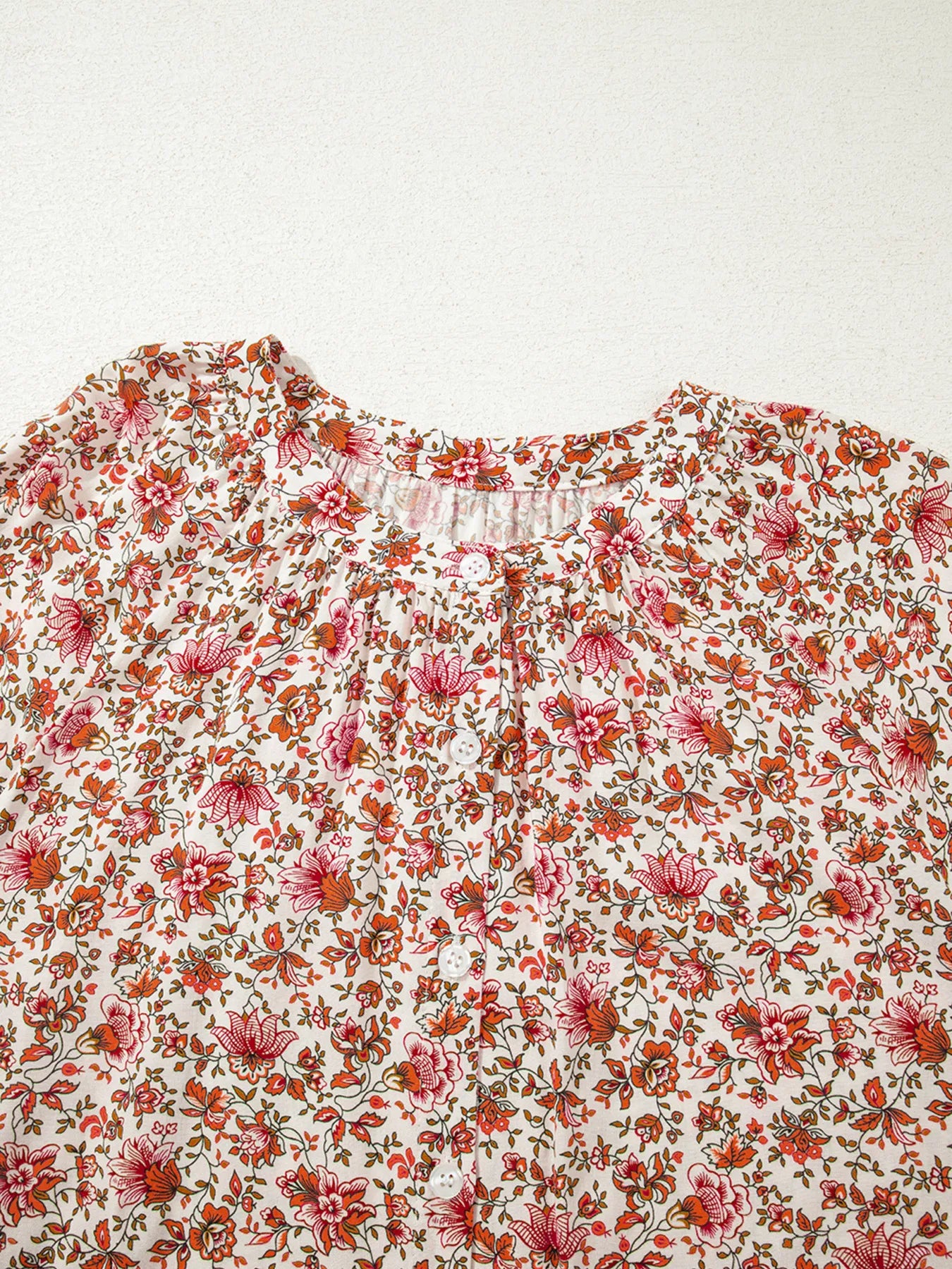 Floral Long Sleeve Button Down Blouse - -