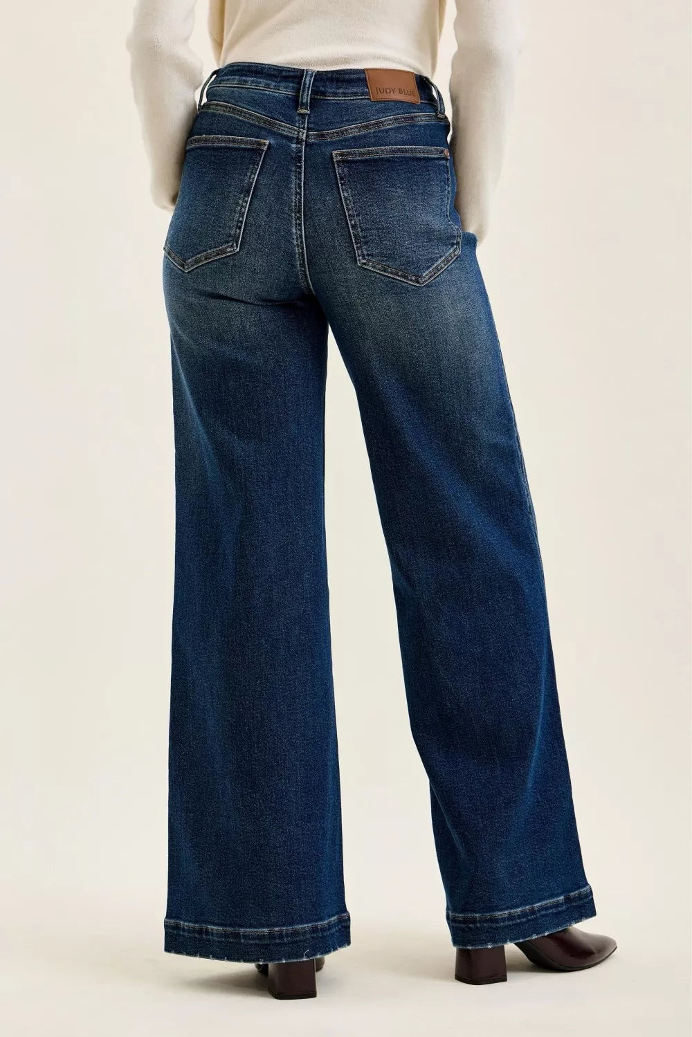 Judy Blue Lux High Waist Wide Leg Jeans in Dark Fade Indigo - - jeans