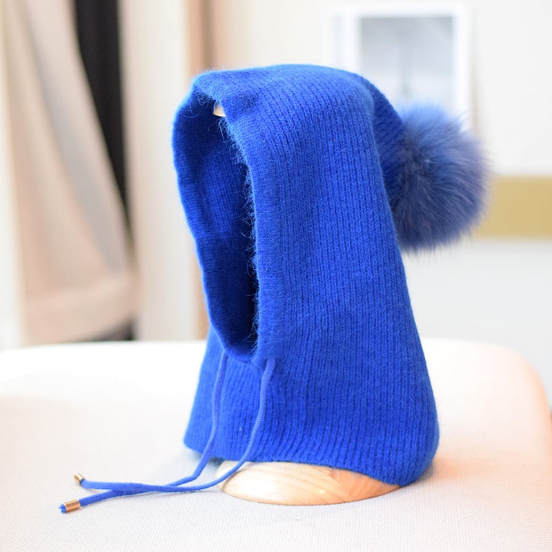 Cozy Rabbit Fur Winter Beanie - Royal Blue Average Size - hat