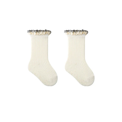 0-7y Girls Frilly Socks Knee High Cotton Long Anti Slip Socks