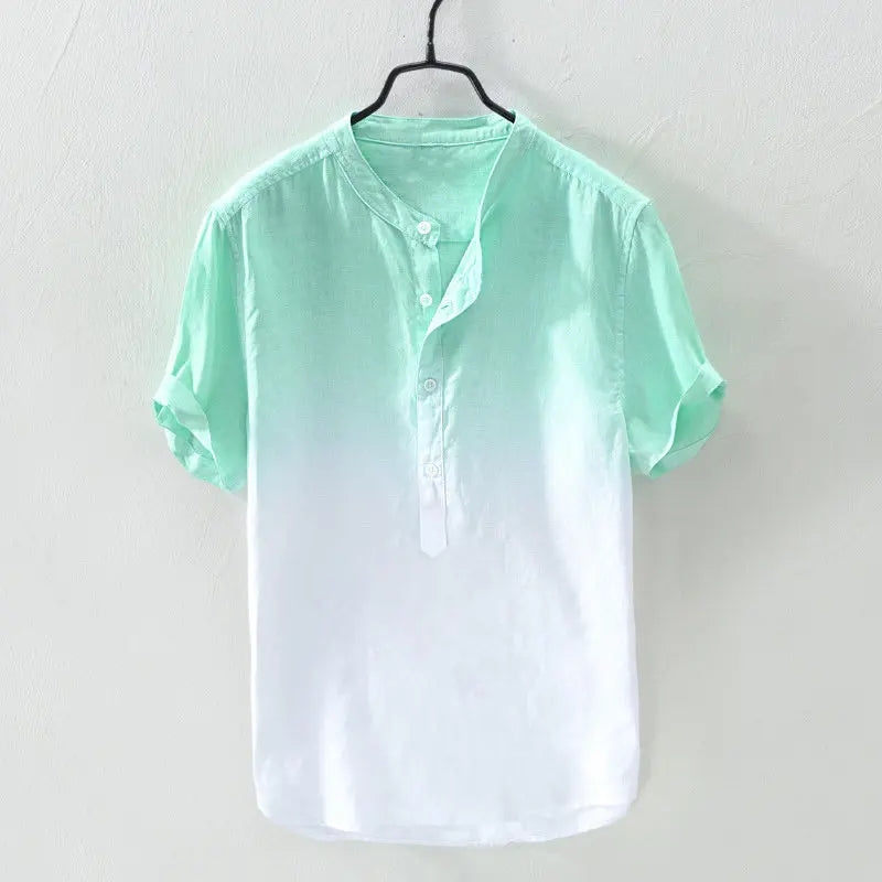 Men's Casual Blouse Cotton Linen Breathable Loose Short Sleeve Shirt