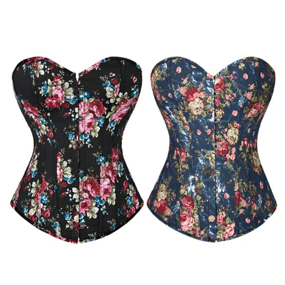 Beautiful Floral Print Corset Plastic Boned