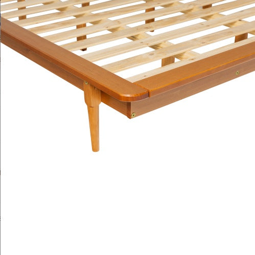 Mid-Century Modern Solid Wood King Platform Bed Frame Caramel - - platform bed