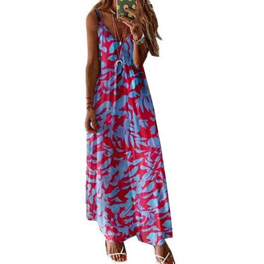 Women Boho Vintage Maxi Dress - Red 1 3 Extra Large - dress