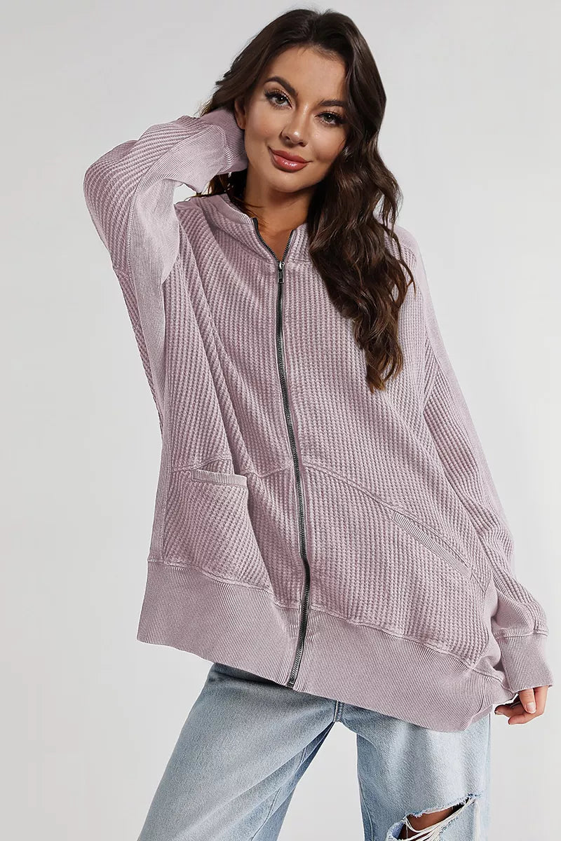 Zip-Up Long Sleeve Jacket - Lilac -