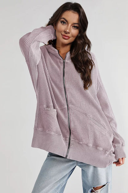 Zip-Up Long Sleeve Jacket - Lilac -