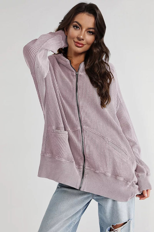 Zip-Up Long Sleeve Jacket - Lilac -