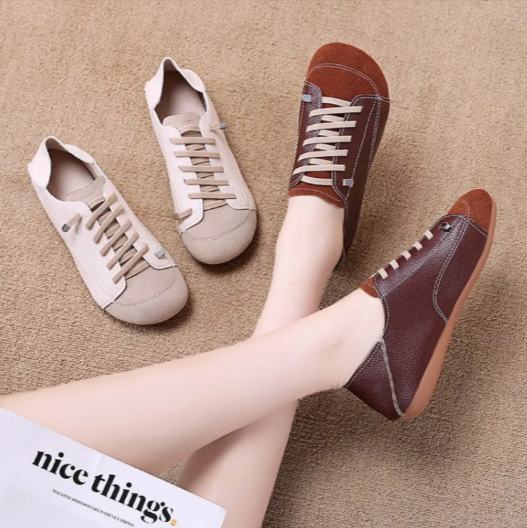 Womens Retro Round Toe Flat Shoes - - shoes