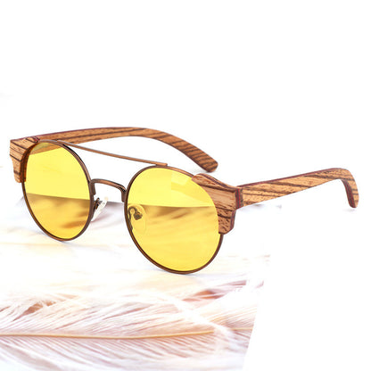 Bamboo Custom Retro Round Frame Sunglasses - - sunglasses