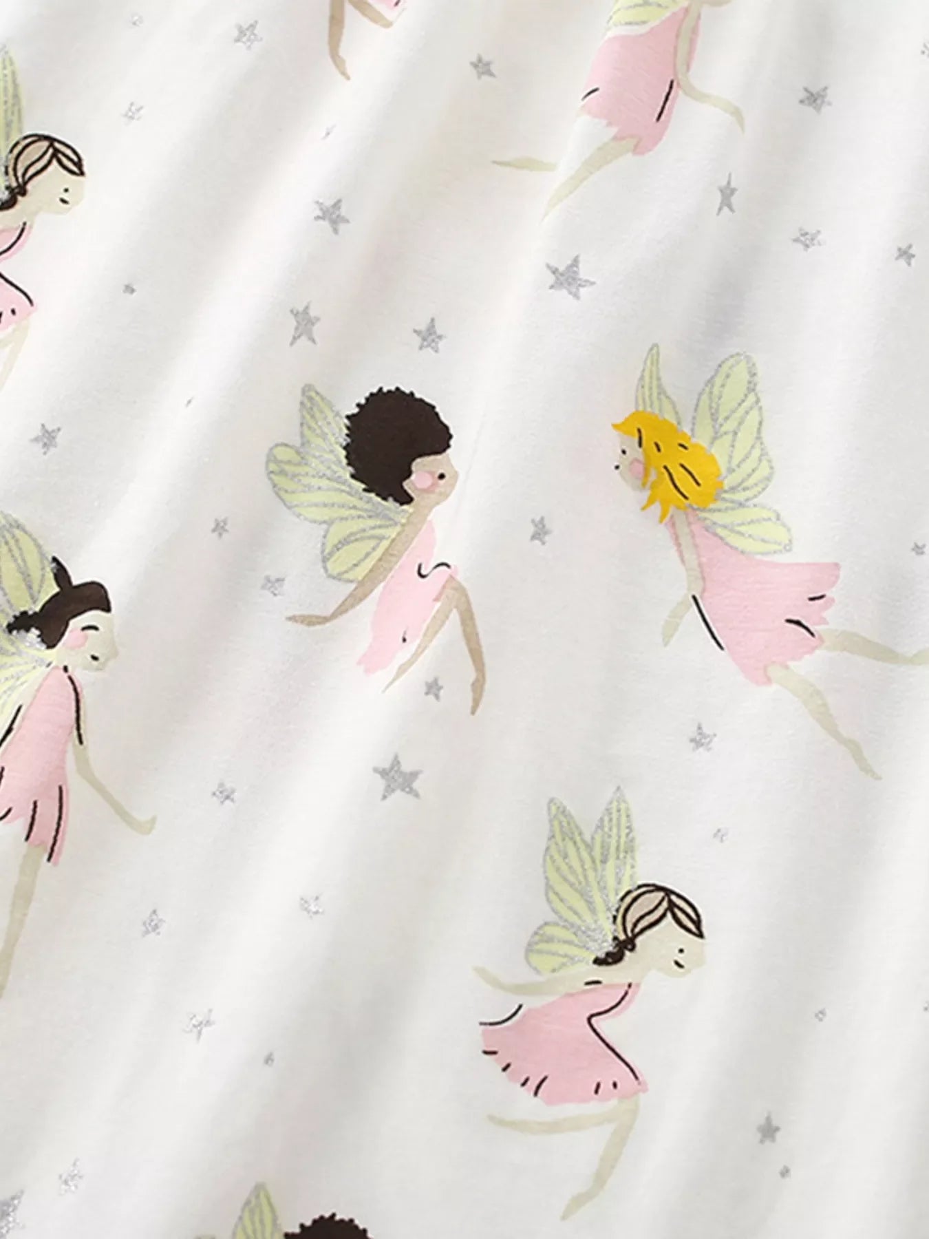 Children's Fairy Print Peter Pan Collar Puff Sleeve Dress - -