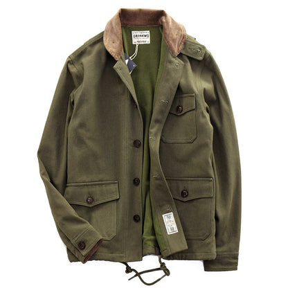 Retro Military Style Corduroy Multi-Pocket Jacket - Khaki Green 40 - jacket