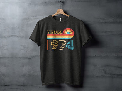 Vintage 1974 Retro Rainbow Distressed Design T-Shirt- Cloud 16 Clothing Co.- {{Product type}}