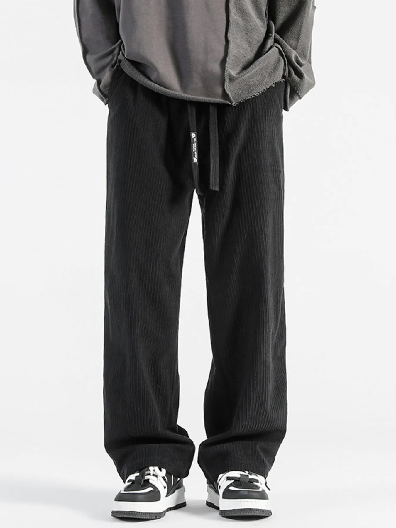 Men's Plus Size Casual Drawstring Wide Leg Pants - Black -