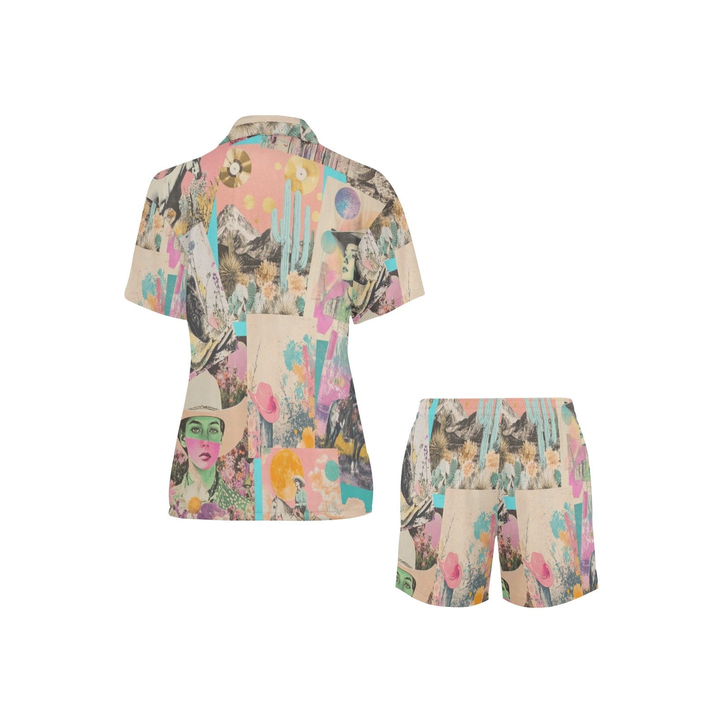 Baha Ranch Retro Pop Western Collage Pajama Set - - Pajama Sets