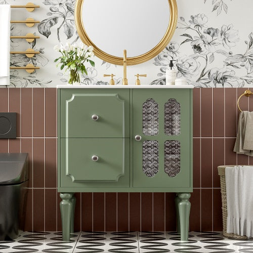 Vintage Style 30inch Bathroom Vanity With Ceramic Sink Combination - - vanity