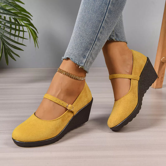 Round Toe Wedge Loafers - -