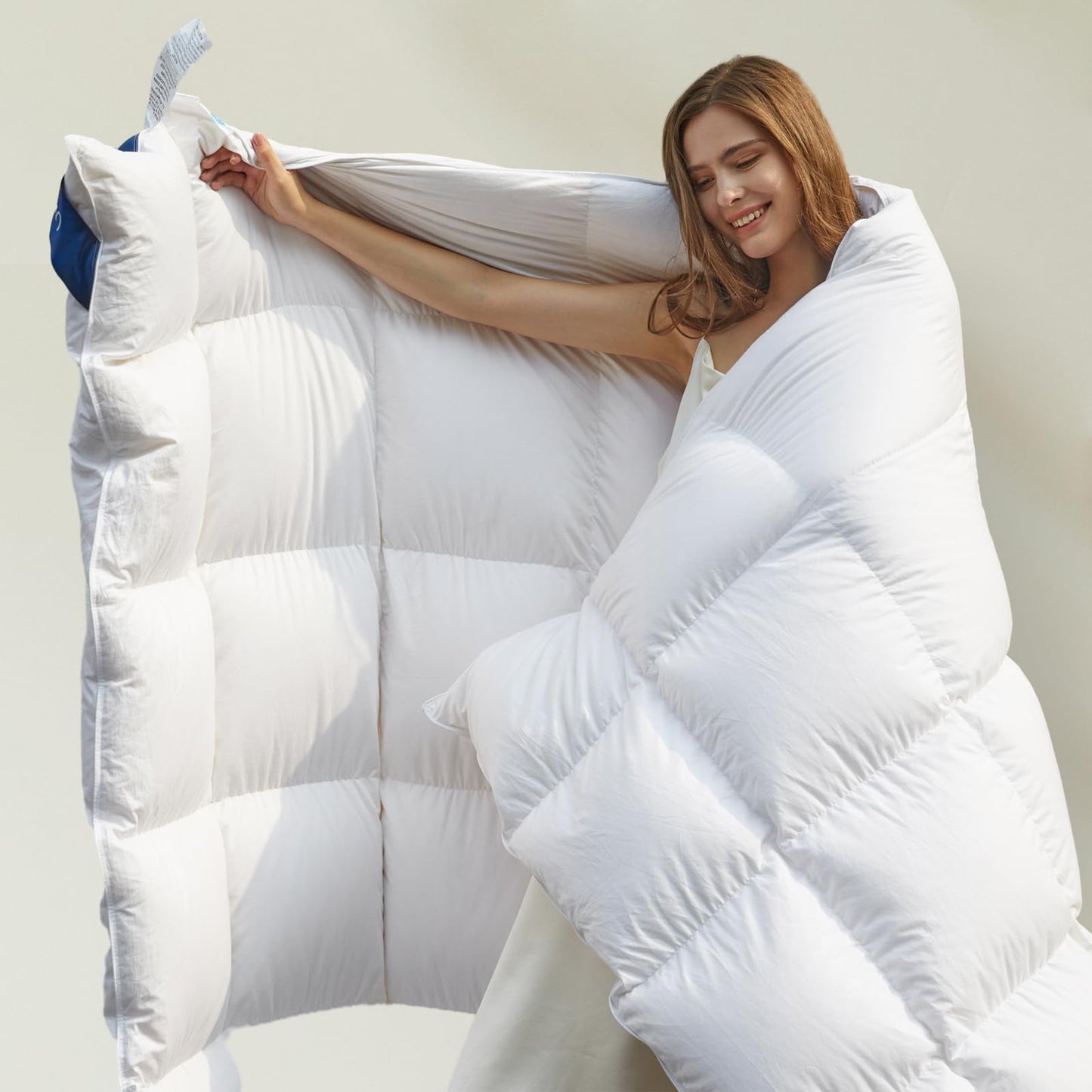 Uniency Queen Size All Season White Extra Fluffy Down Duvet Insert with Corner Tabs - White All Season Queen - blanket
