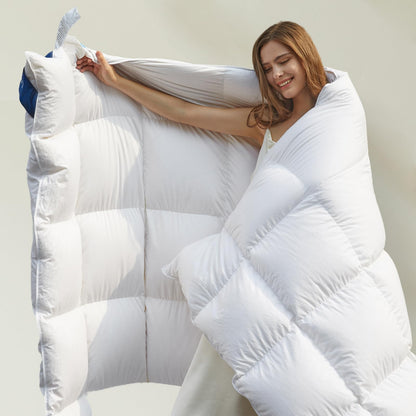 Uniency Queen Size All Season White Extra Fluffy Down Duvet Insert with Corner Tabs - White All Season Queen - blanket