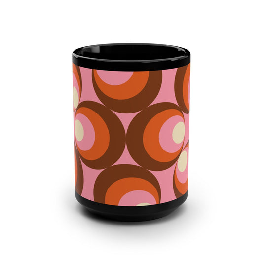 Retro Patterned 15oz Black Mug - Kia Day Design