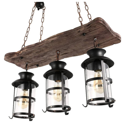 Industrial Vintage Wooden Pendant Lamp Loft Lantern Suspension Lighting Fixture