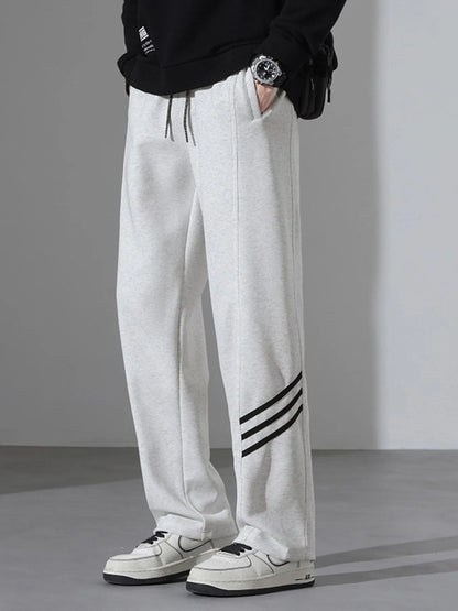 Men's Full Size Casual Loose Fit Sweatpants with Stripes Plus Size - Light Flower Gray -