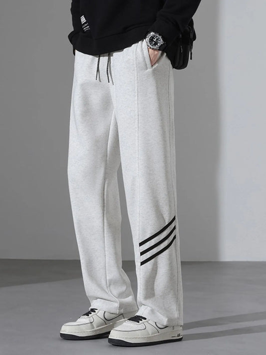 Men's Full Size Casual Loose Fit Sweatpants with Stripes Plus Size - Light Flower Gray -