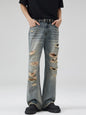 Men's Full Size Distressed Wide Leg Jeans Plus Size - Old Blue -