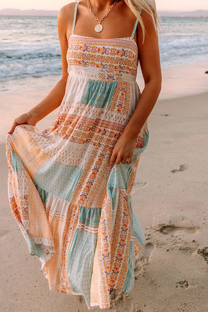 Printed Square Neck Cami Dress - Multicolor -