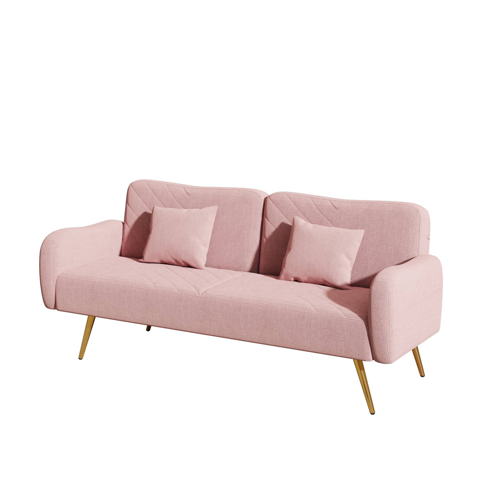 70.47" Pink Fabric Double Sofa with Split Backrest and Two Throw Pillows- V.I.P Digital Presence- {{Product type}}