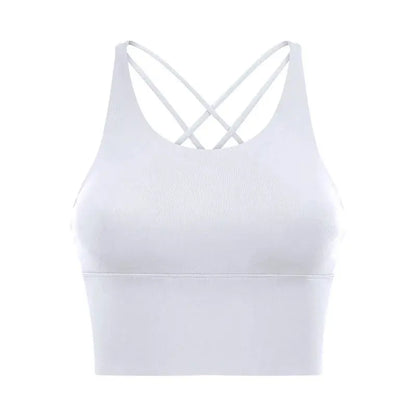 Comfort Full Support Padded Wire Free Cross Back Yoga Sports Bra Seamless White