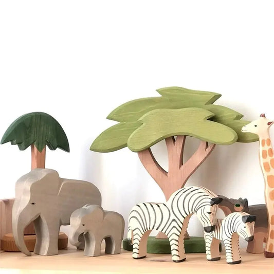 Wooden Animal Figures Handcrafted Elephant Lion Giraffe Toys