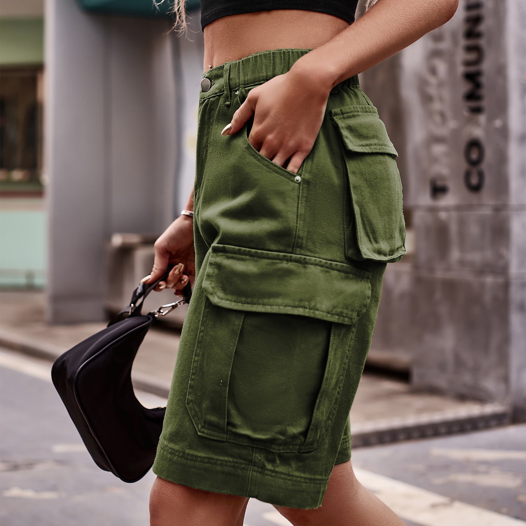 Denim Cargo Shorts with Pockets - -