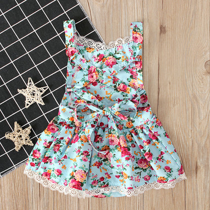 Girls Lace Floral Halter Jumpsuit Romper - Blue 80cm - romper