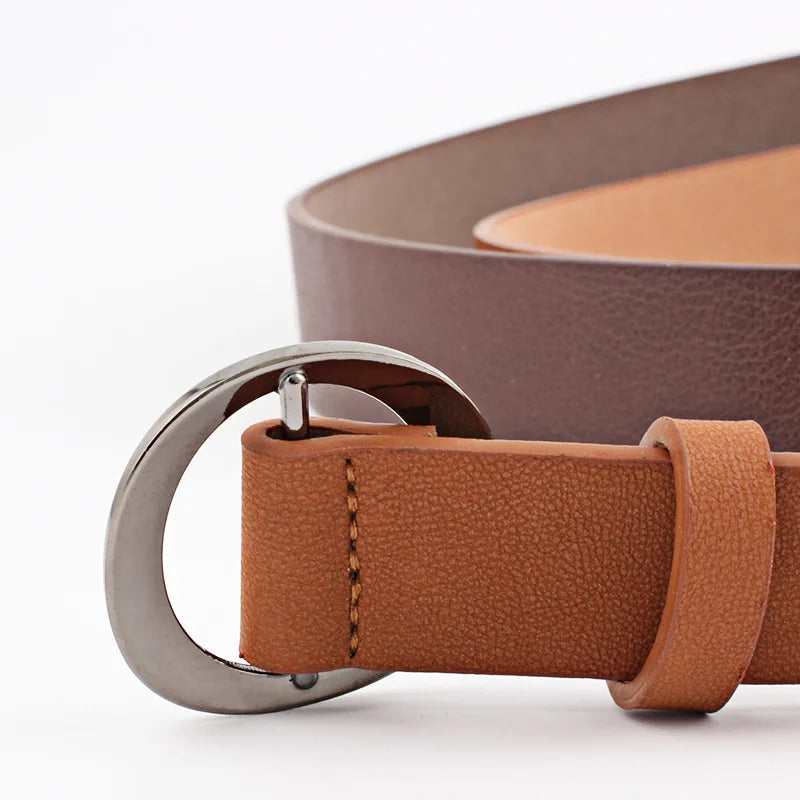 Belt With Round Buckle Vintage Simple Non Porous Ladies PU Leather Belt