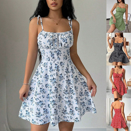 Women's Floral A-Line Mini Dress — Open Back, 10 Colors, XS–XXL - - Women's Clothing