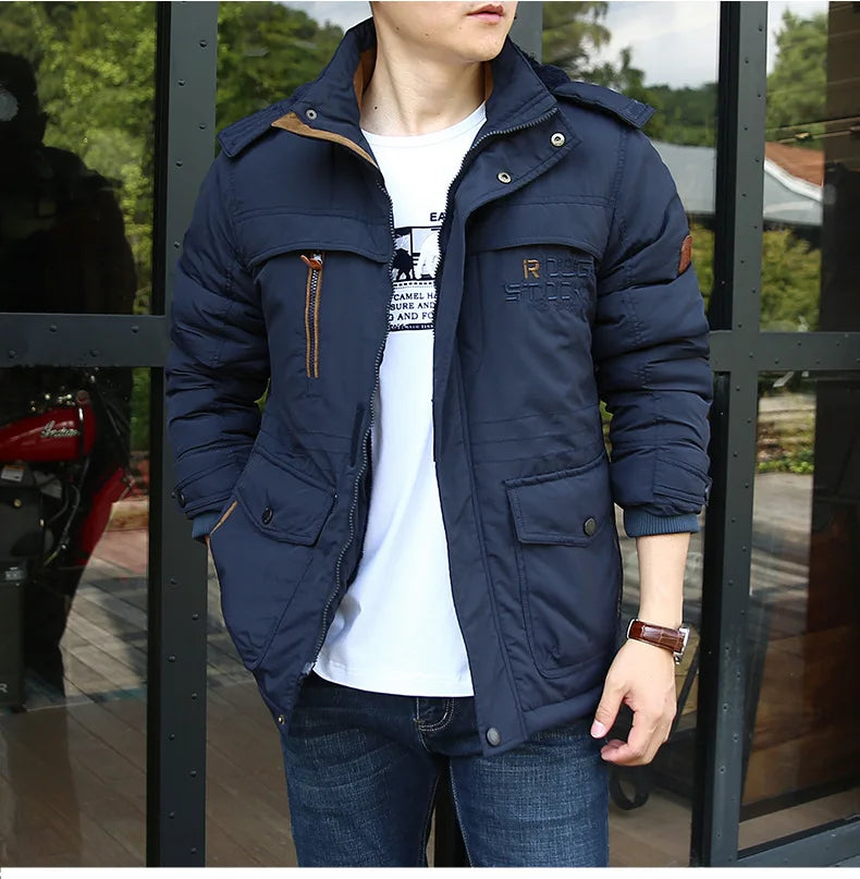 Mid-Length Winter Detachable Hooded Velvet Thickened Windbreaker Warm Coat