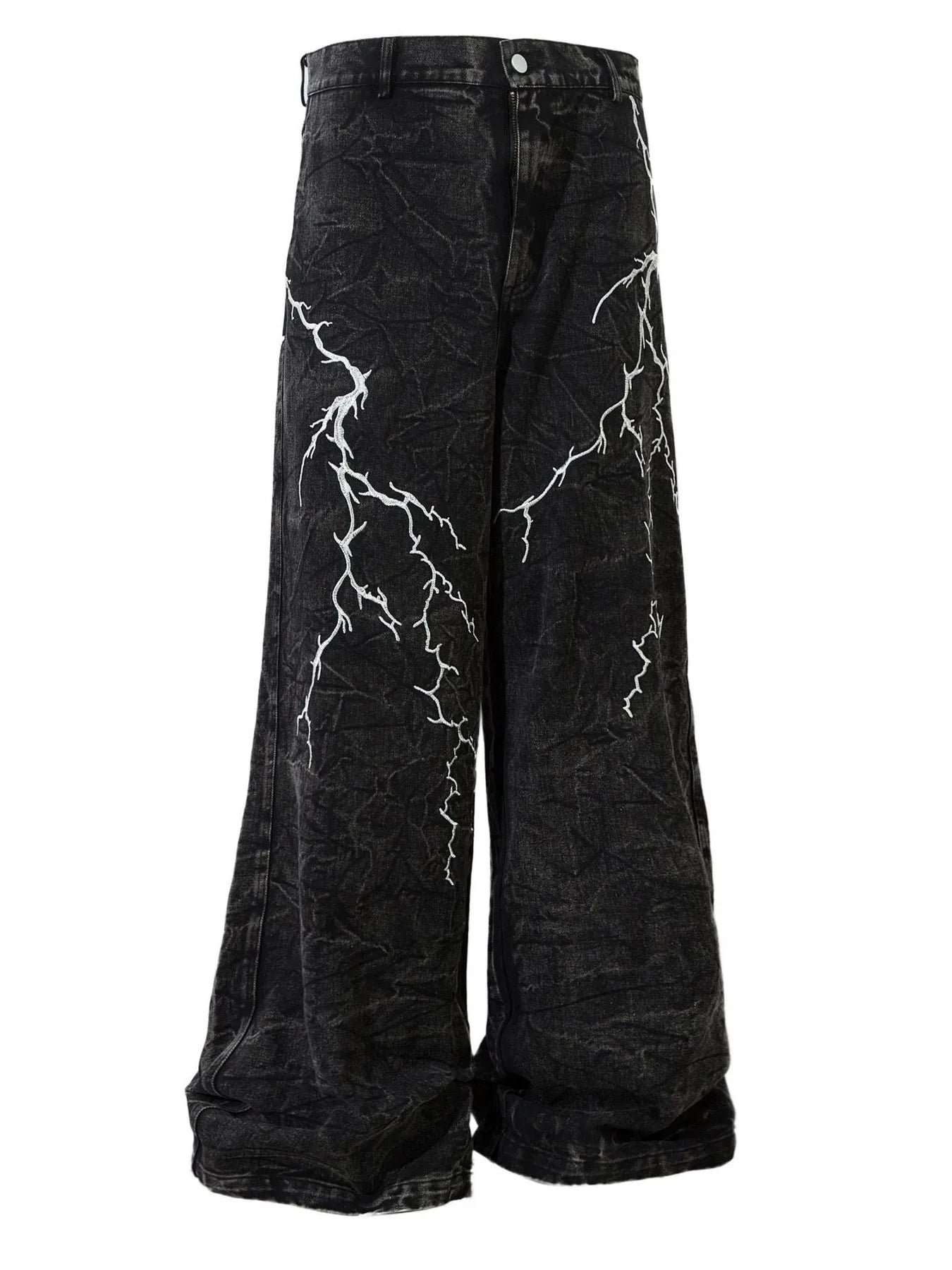 Men's Lightning Pattern Wide Leg Jeans - Black -