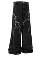 Men's Lightning Pattern Wide Leg Jeans - Black -