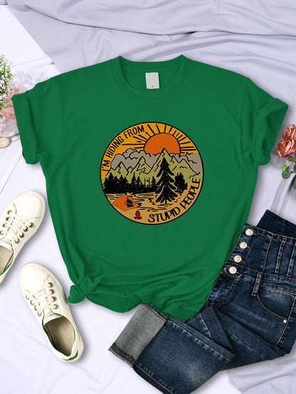 I'm Hiding From Stupid People Camping Scenery Women's Tops Hip-hop Fashion Street See size chart under “more details” - Green - Tops