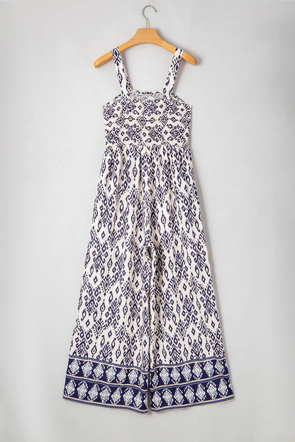 Bohemian Print Wide Leg Jumpsuit - -