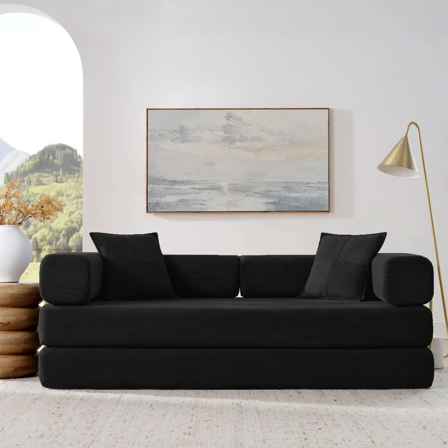 Corduroy 78Inch Multifunctional Convertible Sofa Bed Black- ShipItFurniture- {{Product type}}