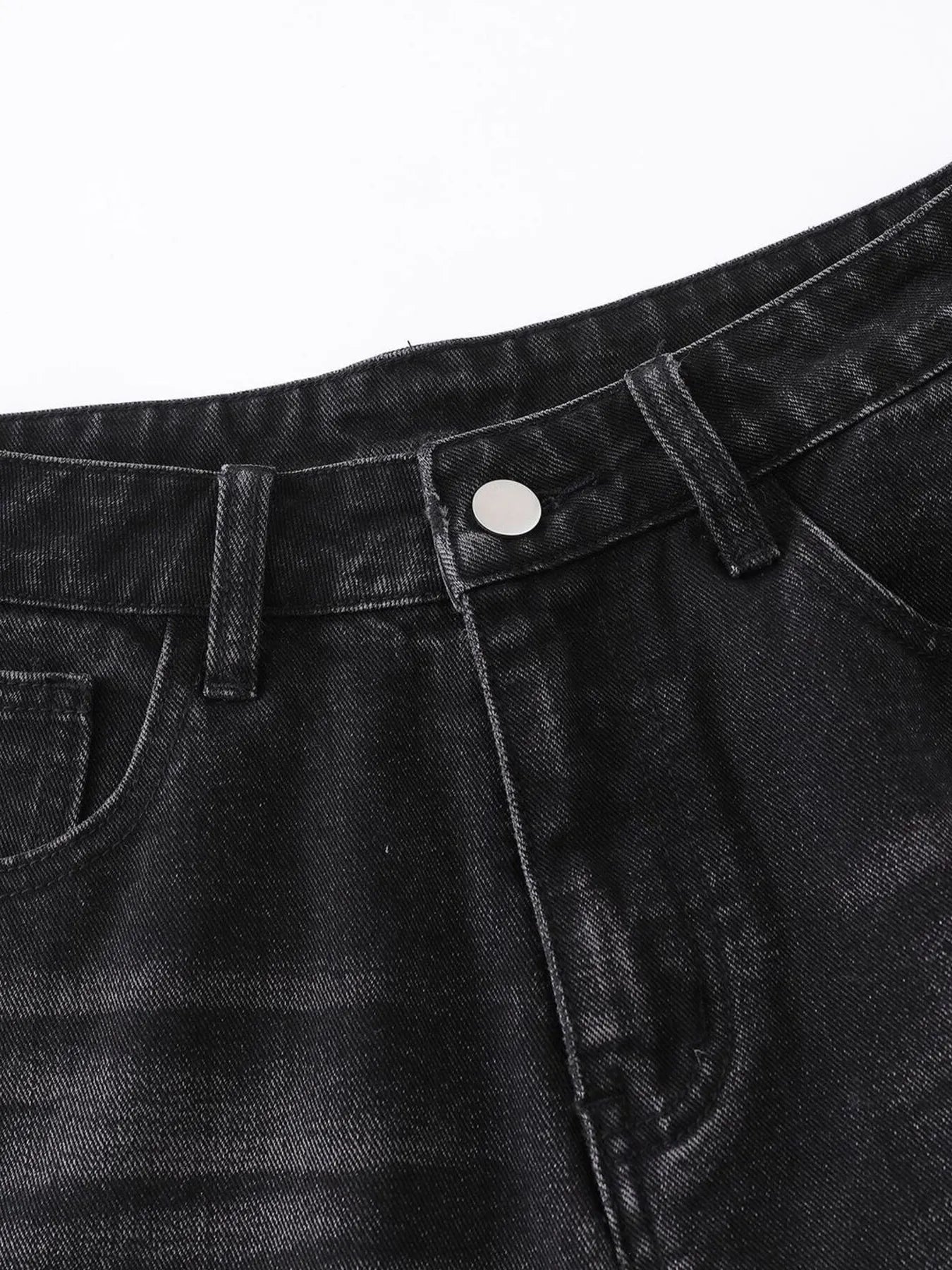 Men's Distressed Denim Shorts with Plaid Patches - -