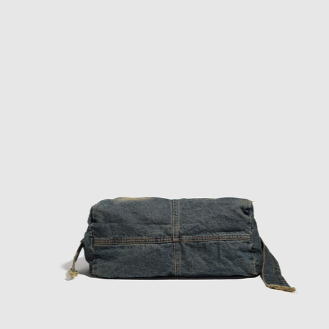 Washed old denim hobo bag, large capacity hobo shoulder bag, sweet cool babes shoulder Retro denim shoulder bag - -