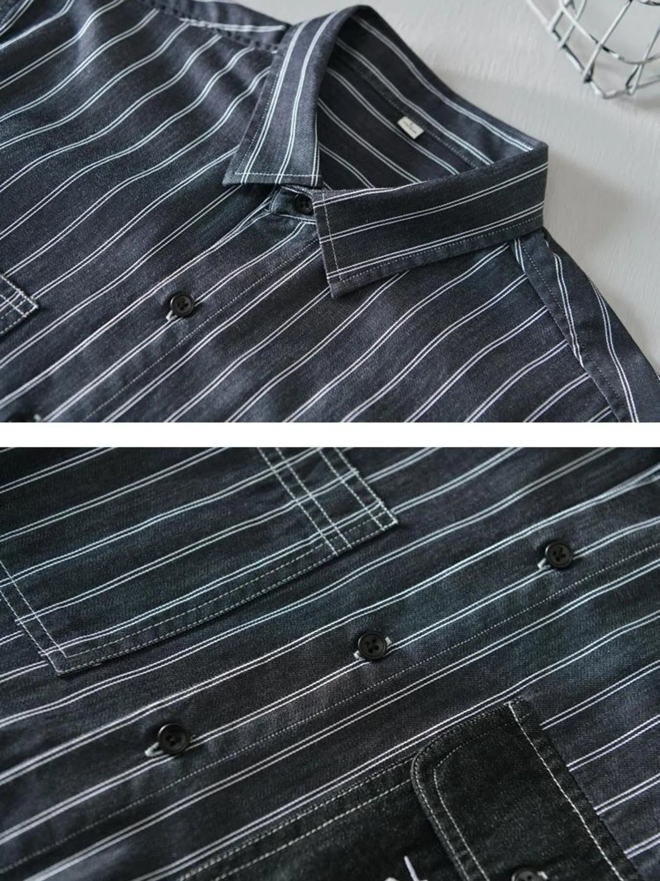 Men's Plus Size Striped Button Up Long Sleeve Shirt - -