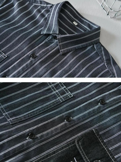 Men's Plus Size Striped Button Up Long Sleeve Shirt - -