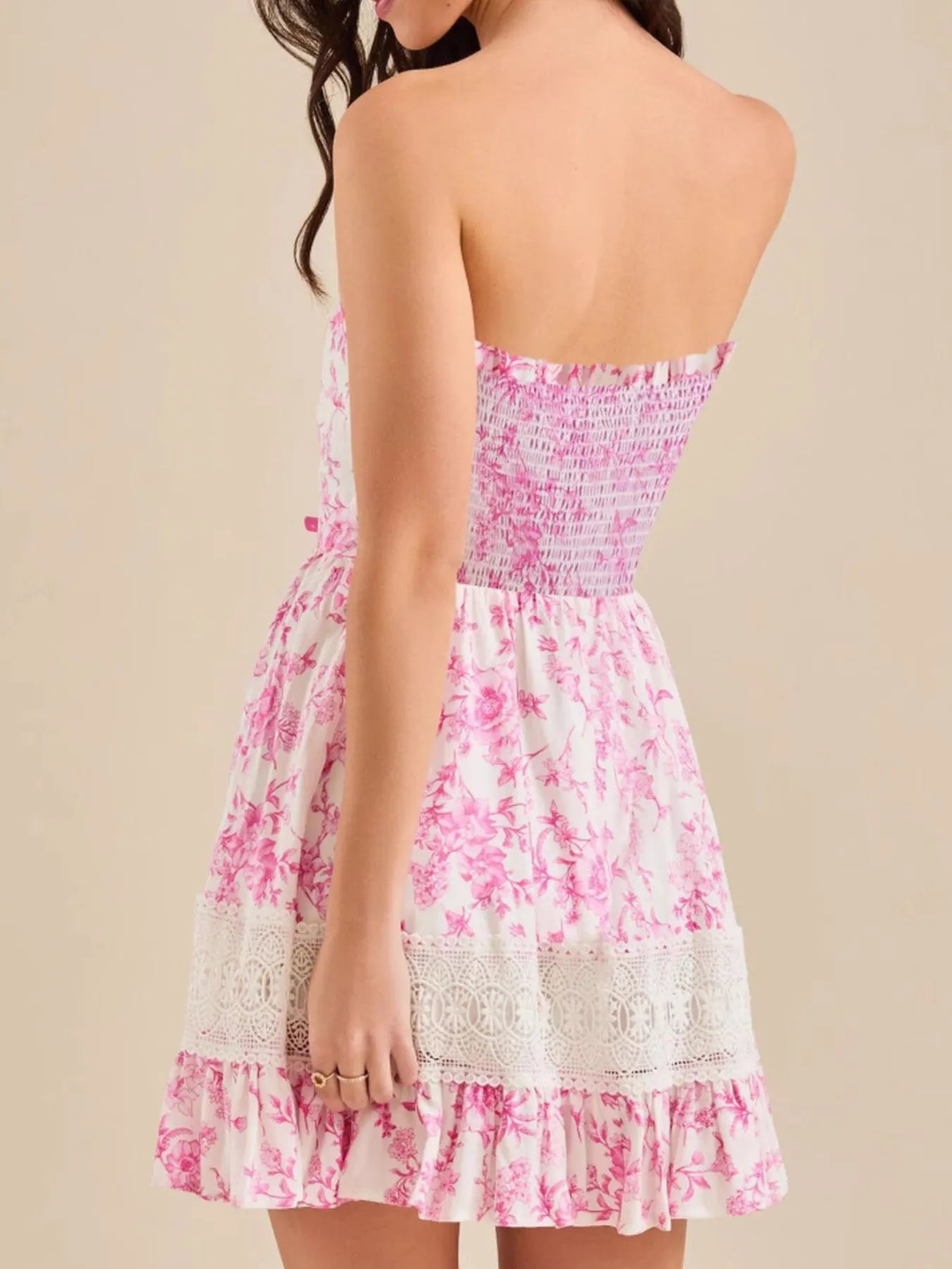 Ruffled Hem Printed Tube Dress - -