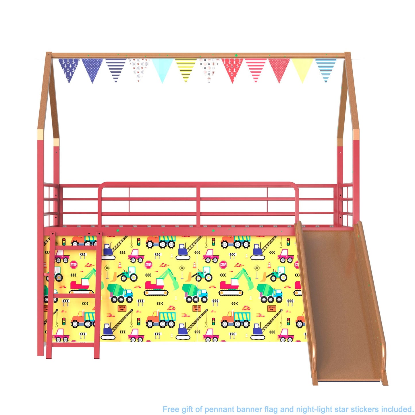 Jack - House Loft Bed With Slide And Curtain Set- HouseOfZazla- {{Product type}}